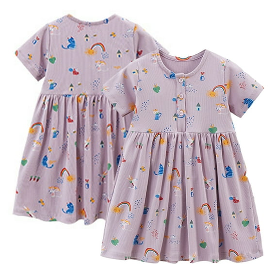 LYMAYTER 2-8 Years Girls Dresses Toddler Short Sleeve Princess Dress for Baby Kids Cotton Sundress Dress