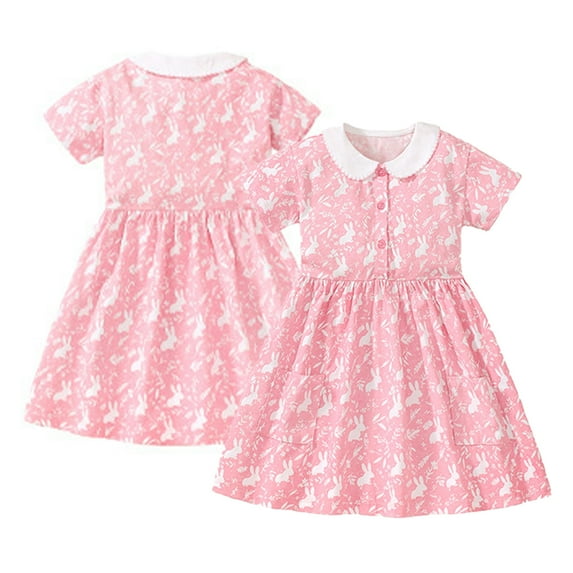 LYMAYTER 2-8 Years Girls Dresses Toddler Short Sleeve Princess Dress for Baby Kids Cotton Sundress Dress