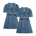 thumbnail image 1 of LYMAYTER 2-8Y ‌‌‌‌‌‌Toddler Girls Summer Clothing V-Neck Button Ruffled Sleeve Denim Dress Babywear, 1 of 8