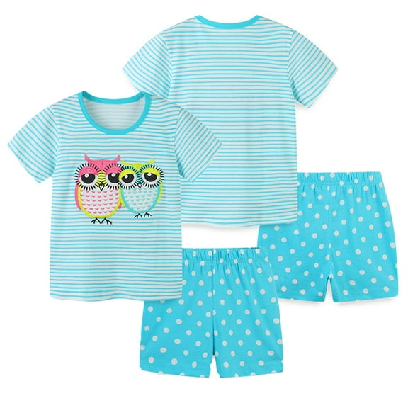 LYMAYTER 2 PCS Kids Toddler Girls T-Shirts Outfits Baby Short Sleeve Tees Shirt Tops shorts Suit for Little Girls Cotton Cartoon Set 2-8 T