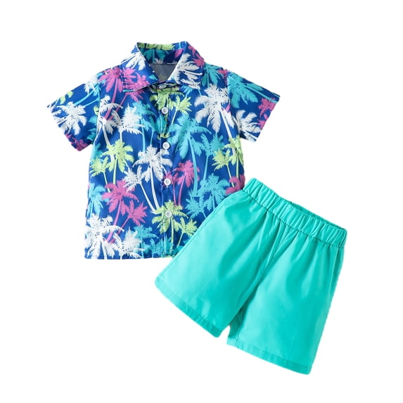 LYMAYTER 2 PCS Toddler Baby Boys Shorts Sets Summer Beach Hawaiian Outfit Floral Short Sleeve Shirt Top+Shorts Suits for 12M-5T