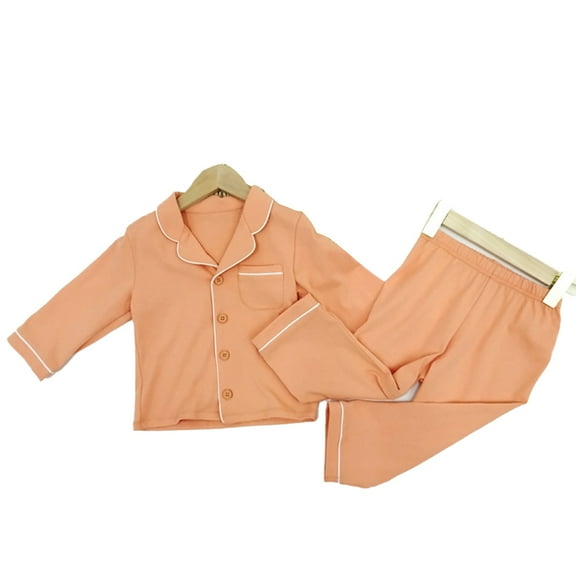 LYMAYTER 2PCS Boys Girls Cotton Pajamas Outfit for Kids Toddler Solid Color Long Sleeve Sleepwear Set Spring Fall Cardigan Loungewear 2-9 Years