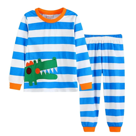 LYMAYTER 2PCS Boys Kids Bottoming Shirt Outfit Toddler Printed Long Sleeve T-Shirt and Stripes Pants Loungewear Set for 1-7 Years