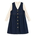 thumbnail image 1 of LYMAYTER 2PCS Girls Denim Dress Outfit for Kids Toddler Spring Fall Sweater Tops + Cowboy Skirt Sets 5-14 Years, 1 of 9
