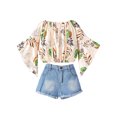 thumbnail image 1 of LYMAYTER 2PCS Kids Girls T-Shirt Set Toddler Short Sleeve Tees Solid Color Top+jeans Shorts Outfit 1-6Y Baby Casual Versatile T-Shirt Outfit, 1 of 7