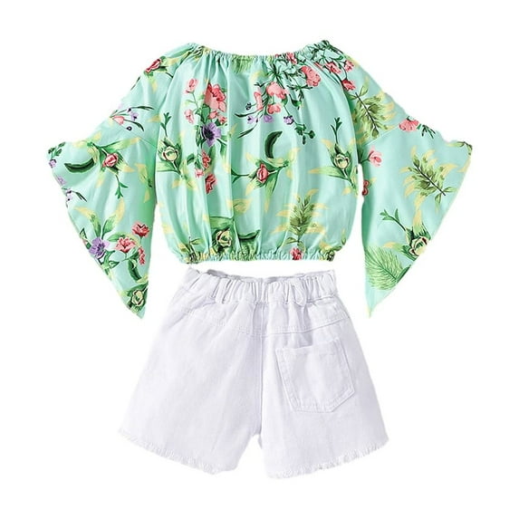LYMAYTER 2PCS Kids Girls T-Shirt Set Toddler Short Sleeve Tees Solid Color Top+jeans Shorts Outfit 1-6Y Baby Casual Versatile T-Shirt Outfit