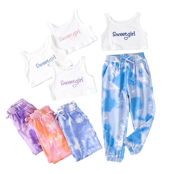 LYMAYTER 2PCS Toddler Baby Sleeveless Round Neck Tank Top and Tie-Dye Pants Kds Summer Casual Outfits 2-7T