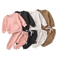 thumbnail image 1 of LYMAYTER 2PCS Toddler Baby Sweatshirt Outfit for Boys Girls 0M-3T Infant Crewneck T-Shirt Top& Drawstring Pants Set Long Sleeve Solid Sweatsuit Set, 1 of 8