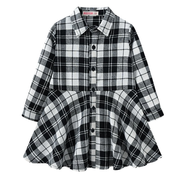 LYMAYTER 3-11T Toddler Kids Girls Plaid Dress Spring Fall Long Sleeve Button down Shirts Dresses Lapel Plaid Flannel Shirt Dress