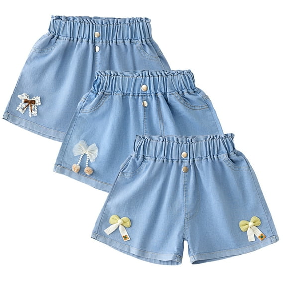LYMAYTER 3-13 Years Girls Jeans Shorts for Kids Soft Elastic Waist Denim Shorts Pants Toddler Summer Cotton Shorts for Girls