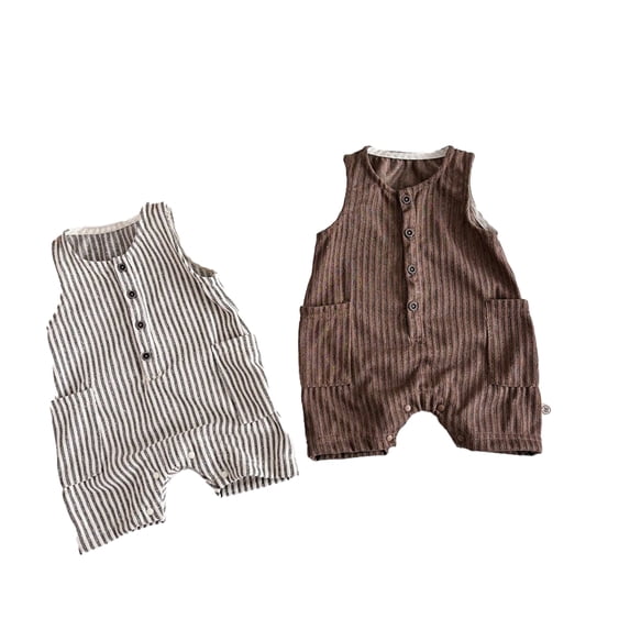 LYMAYTER 3-24M Baby Boys Girls Infant Toddler Striped Sleeveless Romper Button Down Short Overall Outfit