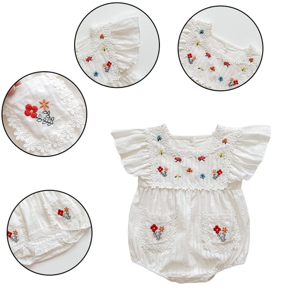 LYMAYTER 3-24M Baby Girl Summer Clothes Smocked Bubble Romper Ruffle Sleeveless Flower Vintage Comfort Wear