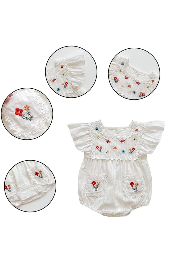 3-24M Baby Girl Summer Clothes Smocked Bubble Romper Ruffle Sleeveless Flower Vintage Comfort Wear