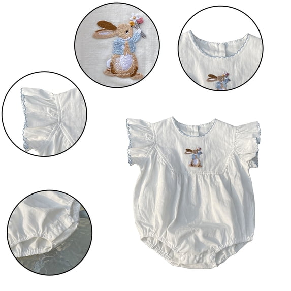 LYMAYTER 3-24M Baby Girls Bunny Smocked Romper Onesie Bubble Summer Clothes Newborn Set