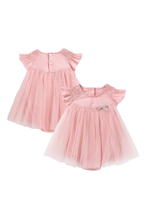  3-24M Infant Baby Girl Smocked Bubble Romper Tulle Skirt Bodysuit Princess Dress Party Wear