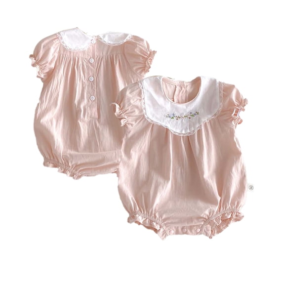 LYMAYTER 3-24M Newborn Baby Girls Bubble Sleeve Romper Embroidered Ruffles Short-Sleeve Lightweight