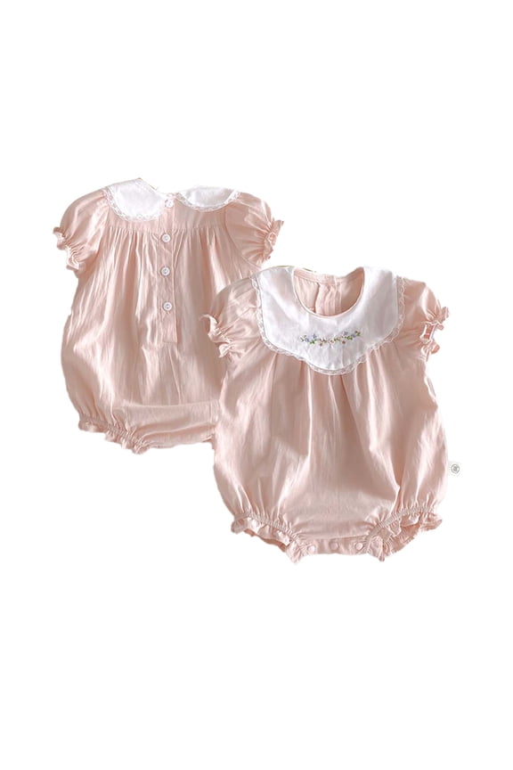 3-24M Newborn Baby Girls Bubble Sleeve Romper Embroidered Ruffles Short-Sleeve Lightweight
