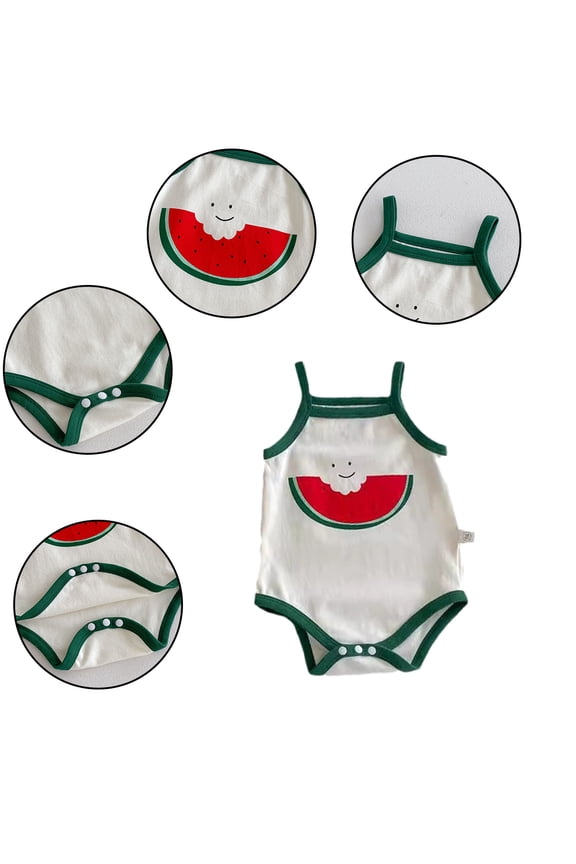 3-24M Newborn Infant Baby Romper Watermelon Print Sleeveless Bodysuit with Fine Strap