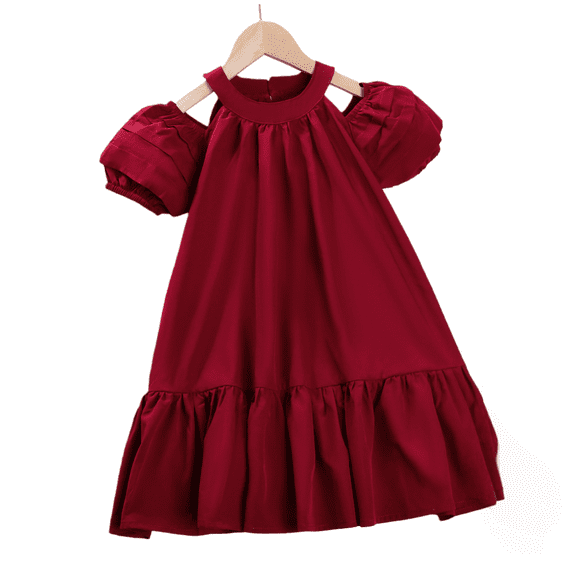 LYMAYTER 3-7Y Toddler Girls Casual Summer Dress Kids Puff Sleeve Halter Neck Off Shoulder Ruffle Party Dress