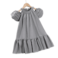 thumbnail image 1 of LYMAYTER 3-7Y Toddler Girls Casual Summer Dress Kids Puff Sleeve Halter Neck Off Shoulder Ruffle Party Dress, 1 of 8