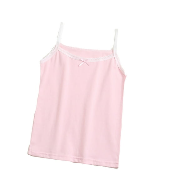 LYMAYTER 3-8 T Girls Cotton Tank Undershirts for Kids Toddler Lace Soft Spaghetti Strap Bottoming Shirt (Multipack)