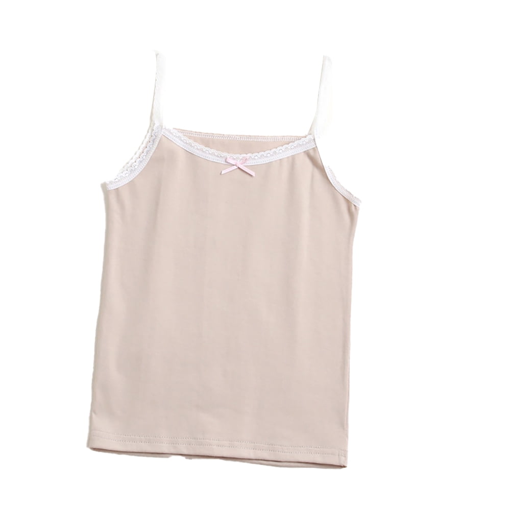 LYMAYTER 38 T Girls Cotton Tank Undershirts for Kids Toddler Lace Soft