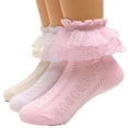 thumbnail image 1 of LYMAYTER 3 Pack ‌Spring Toddler Socks Breathable Eyelet Socks‌ Double Ruffle Girls Dance Socks 1-12Y, 1 of 7
