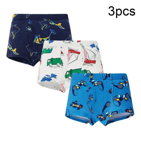 LYMAYTER 3Pcs Underwear Brief for Boys Kids Toddler Boxer Briefs Cotton Underwear Boxers 3-8T Boys Cartoon Printing Briefs