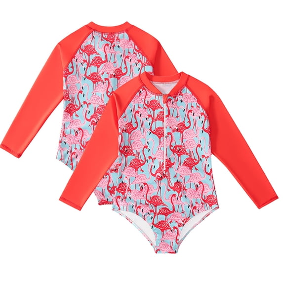 LYMAYTER 4-12 Years Girls One Piece Swimsuits Long Sleeve Rash Guard Swimwear Kids Hawaiian Bathing Suit Upf 50+ Sun Protection Swim Shirts for Kids Toddler