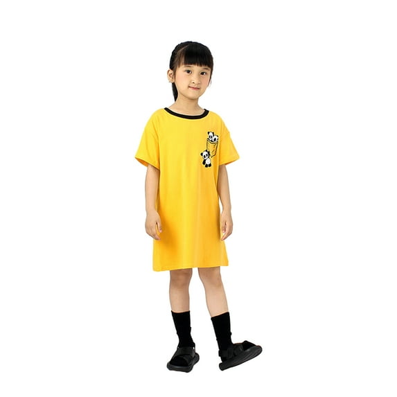 LYMAYTER 4-12Y Girls Dresses T-Shirt for Kids Cartoon Print Long T-Shirt Dress Youth Summer Cotton Dress Tees Dresses Casual Tunic Shirt Dresses