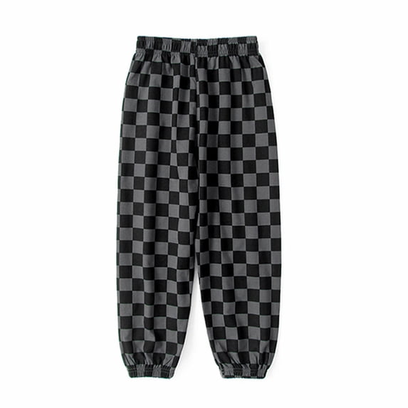 LYMAYTER 4-12Y Kids Toddler 100% Cotton Pants for Boys Breathable Casual Pants with Elastic Waist Plaid Cotton Pants