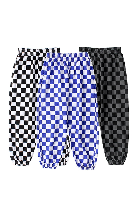 4-12Y Kids Toddler 100% Cotton Pants for Boys Breathable Casual Pants with Elastic Waist Plaid Cotton Pants