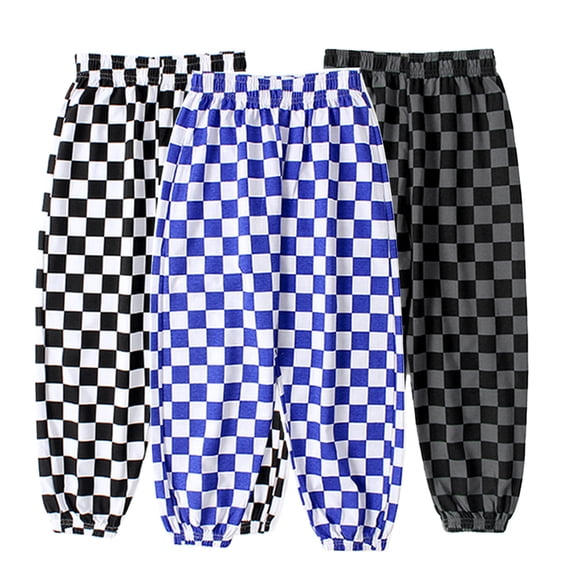 LYMAYTER 4-12Y Kids Toddler 100% Cotton Pants for Boys Breathable Casual Pants with Elastic Waist Plaid Cotton Pants