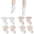 thumbnail image 1 of LYMAYTER 4 Pack Summer Socks for Toddler Ruffle Eyelet Mesh Ankle Socks Soft Kids Princess Socks 0-8Y, 1 of 7