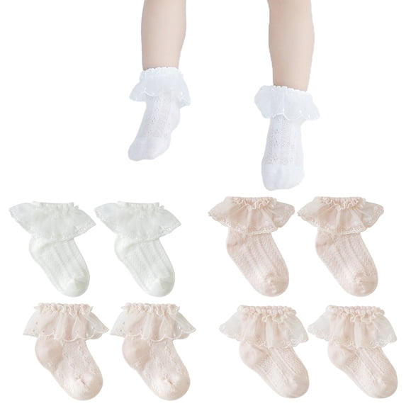 LYMAYTER 4 Pack Summer Socks for Toddler Ruffle Eyelet Mesh Ankle Socks Soft Kids Princess Socks 0-8Y