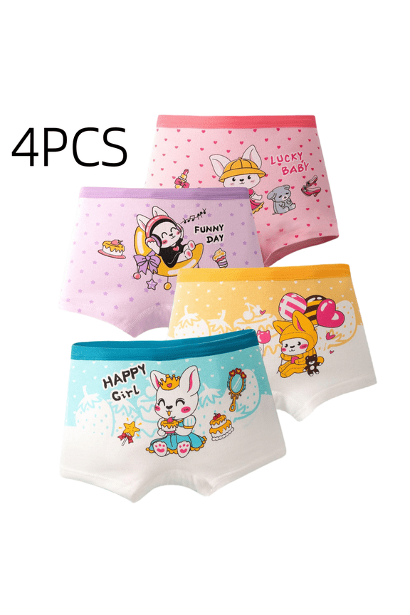 4PCS Girls Toddler Kids Soft Boxer Briefs Cotton Underwear Comfort Breathable Daily Panties