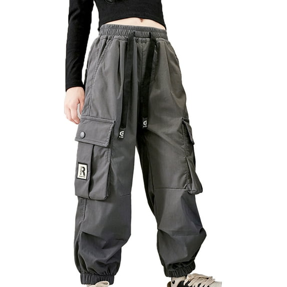 LYMAYTER 5-11 Years Kids Toddler Girls Jeans Wide Leg Pants with Multi Pockets Sweat Pants Cargo Trousers for Kids Loose Streetwear Hip Hop Dance Cotton Cargo Jogger Pants