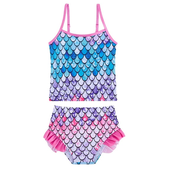 LYMAYTER 5-12T Girls Halter Swimsuit Rash Guard Split Swimwear 50+ Sun Protection Bathing Suit for Kids Toddler
