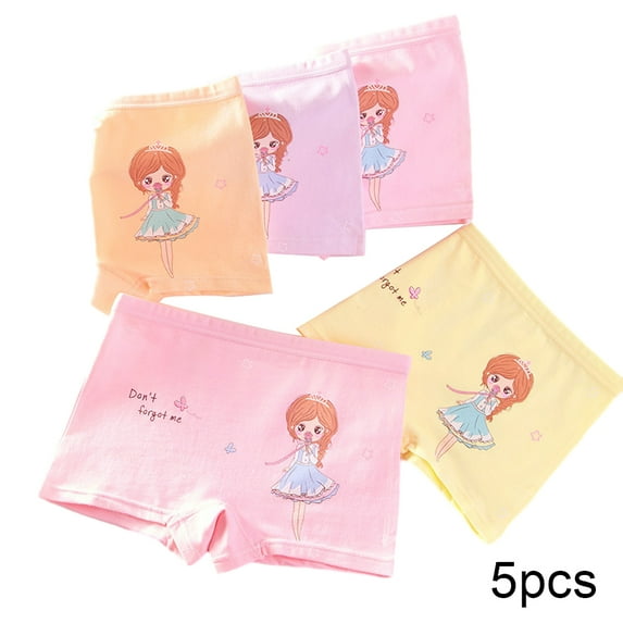 LYMAYTER 5 PCS Little Girls Underwear Panties for Kids Soft Skin-Friendly Boxer Briefs Toddler Four Seasons Cotton Four Corners Shorts for 3-12 Years