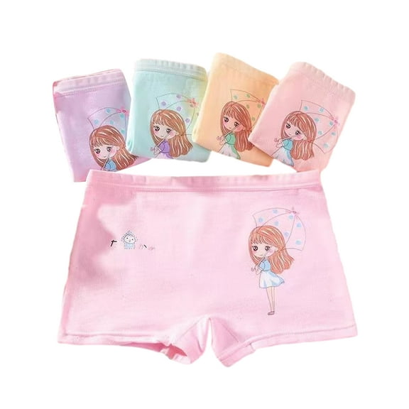 LYMAYTER 5 PCS Little Girls Underwear Panties for Kids Soft Skin-Friendly Boxer Briefs Toddler Four Seasons Cotton Four Corners Shorts for 3-12 Years