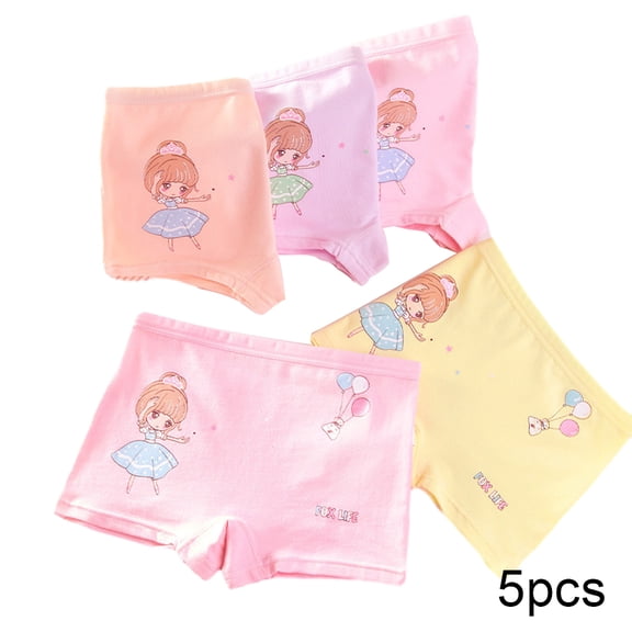 LYMAYTER 5 PCS Little Girls Underwear Panties for Kids Soft Skin-Friendly Boxer Briefs Toddler Four Seasons Cotton Four Corners Shorts for 3-12 Years