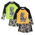 thumbnail image 1 of LYMAYTER 7-11 Years Boys Swimsuits Outfit Cartoon Printed Long Sleeve Swimwear Tops and Flat Angle Shorts 2PCS Set for Kids Summer Bathing Suit, 1 of 8