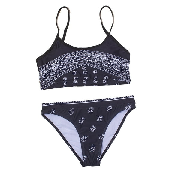 LYMAYTER 7-14 Years Girls Bikini Swimsuits Outfit Hawaiian Split Swimwear Set 2PCS Youth Summer Prints Bathing Suit for Girls