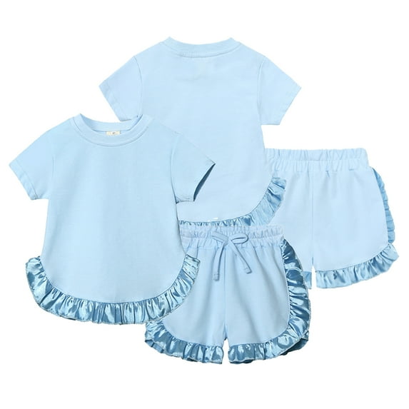 LYMAYTER 9M-7T Girls Summer Shorts Set for Baby Toddler 2PCS Short Sleeve Ruffle Cotton T-Shirt and Elastic Drawstring Shorts Pants Sets