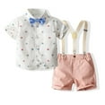 thumbnail image 1 of LYMAYTER Baby Boys Gentleman Shirt Outfit 3PCS Kids Toddler Solid Color Shirt with Bowknot + Suspender Shorts for 1-6 Y, 1 of 8