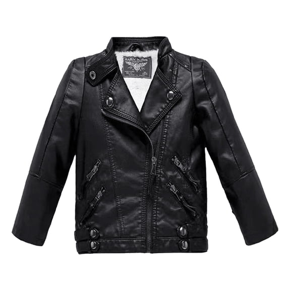 LYMAYTER Baby Boys Winter Leather Jacket 2-14Y Toddler Girls Motorcycle Faux Fleece Leather Coat Spring PU Soft Leather Jackets
