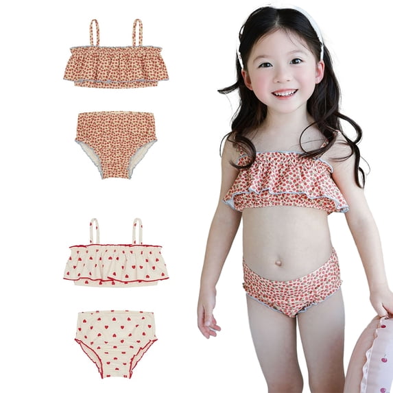 LYMAYTER Baby Girl Bikini Set Toddler Adjustable Strap Swimwear Tankini Swimsuit Set 6M-8Y