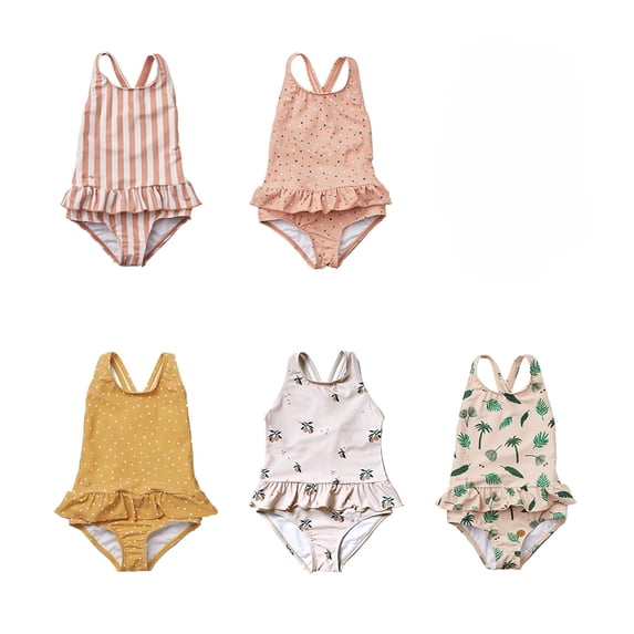 LYMAYTER Baby Girl One Piece Swimsuit Crossback Backless Bathing Suit Ruffled Sleeveless Swimwear 6M-8Y