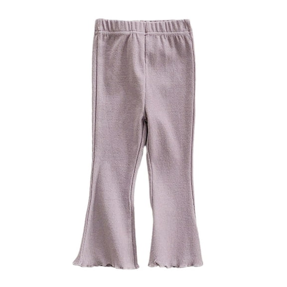 LYMAYTER Baby Girls Flare Pants Toddler Elastic Waist Stretch Trousers Kids Solid Color Yoga Bottoms Pants for 1-10 Years