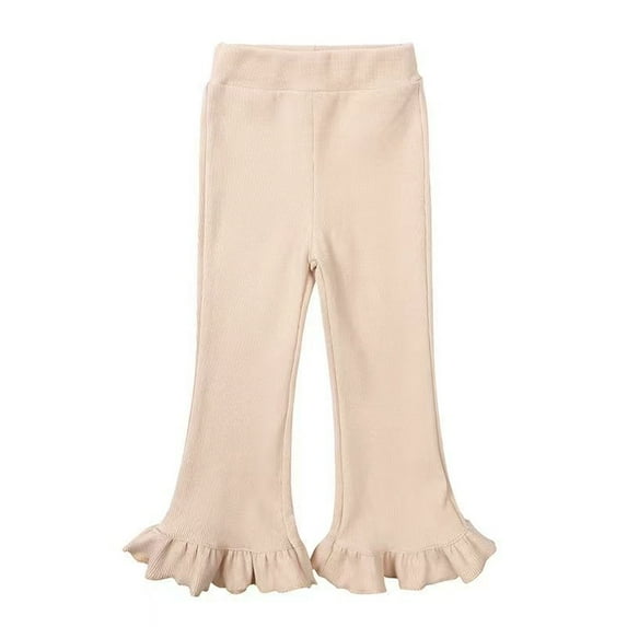 LYMAYTER Baby Girls Flare Pants Toddler Elastic Waist Stretch Trousers Kids Solid Color Yoga Bottoms Pants for 1-10 Years